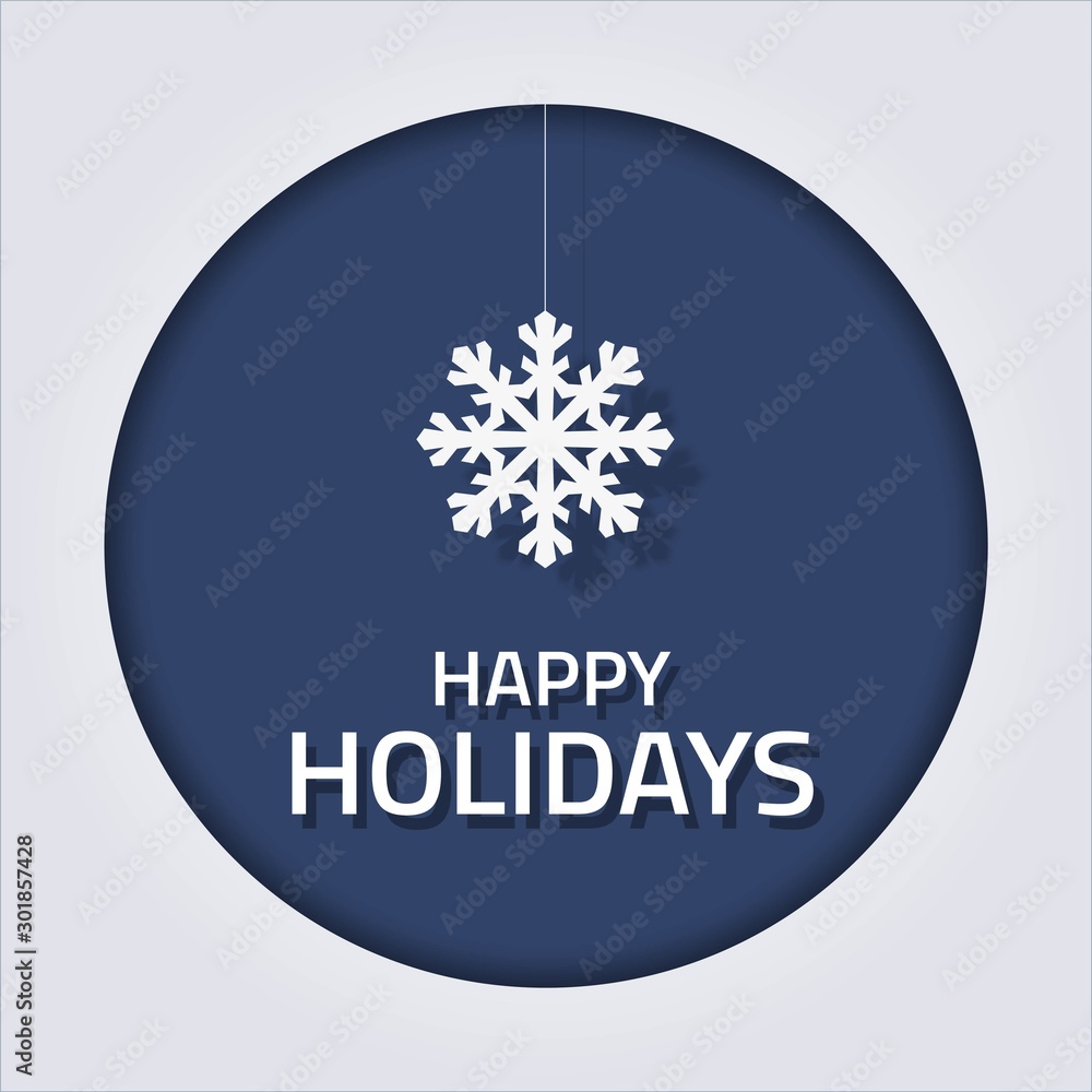 square greeting card with snowflake and wishes happy Holidays in a circle square greeting card with snowflake and wishes happy Holidays in a circle
