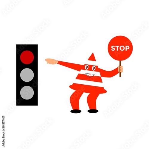 Illustration Of Traffic Light Cartoon With Traffic Sign