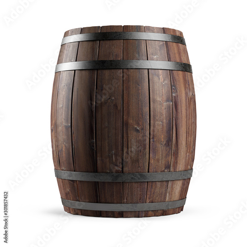 Canvas-taulu Wooden barrel isolated on white background.