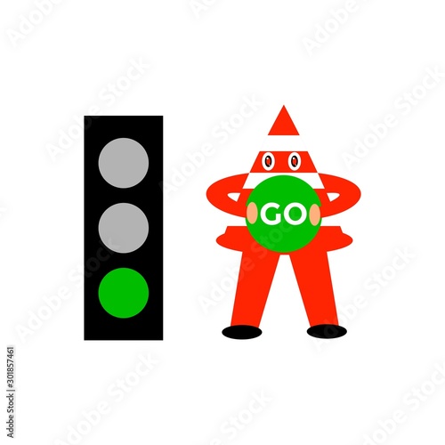 Illustration Of Traffic Light Cartoon With Traffic Sign
