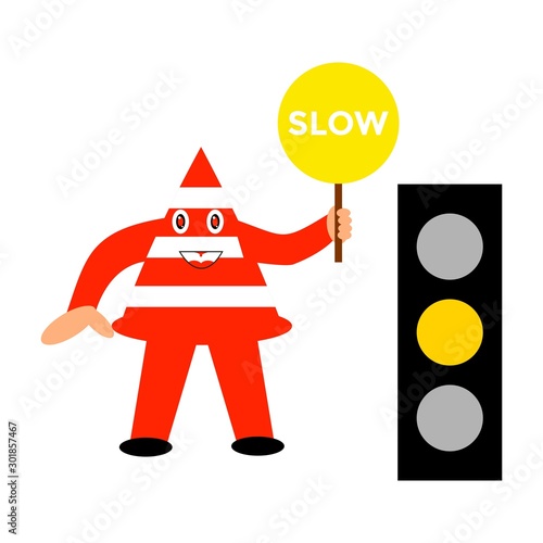 Illustration Of Traffic Light Cartoon With Traffic Sign