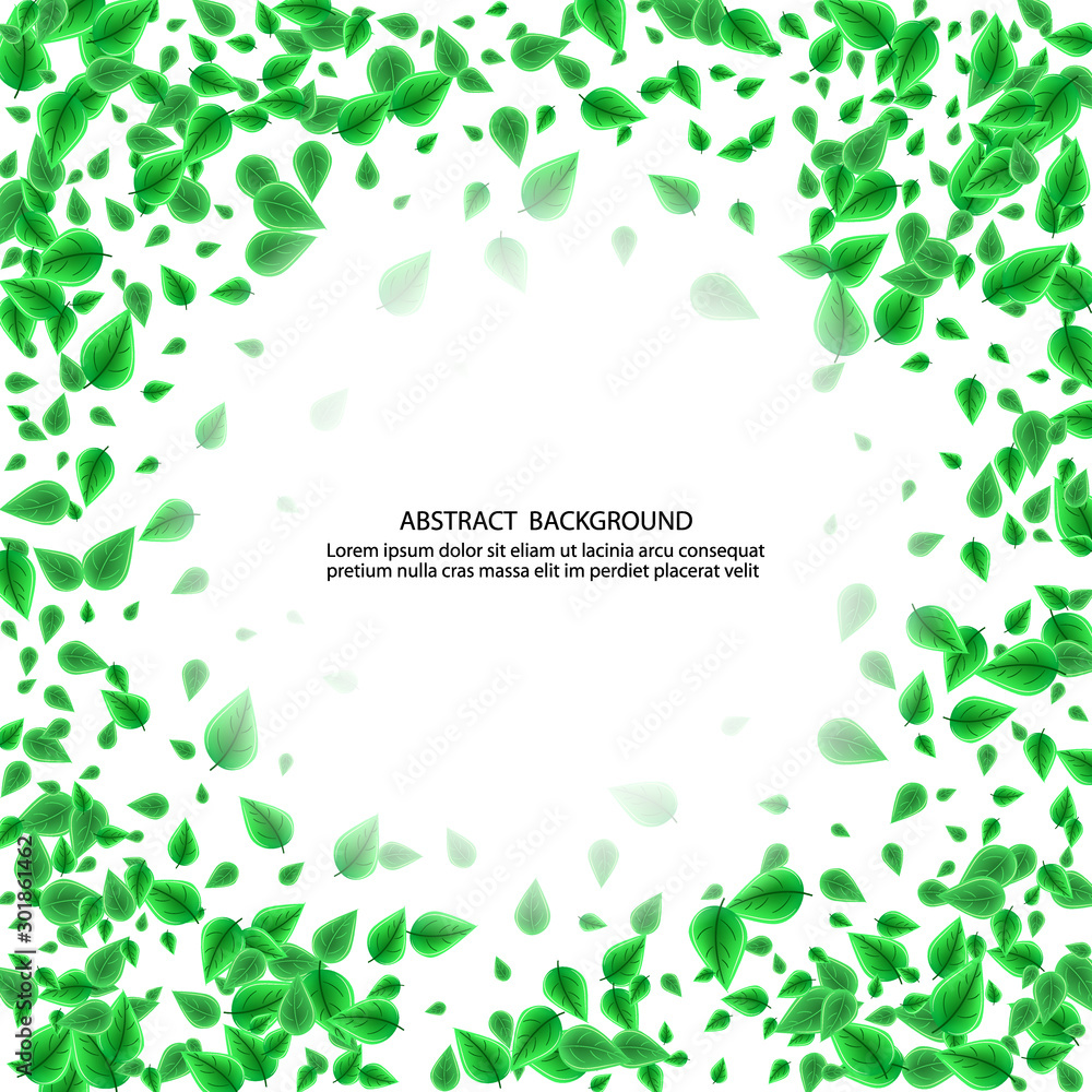 White abstract background with green leaves. Frame design White abstract background with green leaves. Frame design