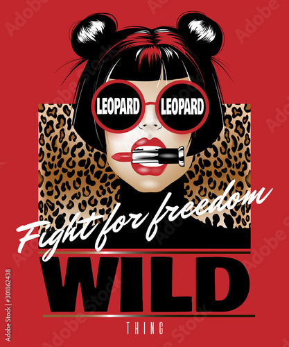 Fight for freedom. Wild thing. Vector hand drawn illustration of girl biting pomade isolated. Creative  artwork. Template for card, poster, banner, print for t-shirt, pin, badge, patch.