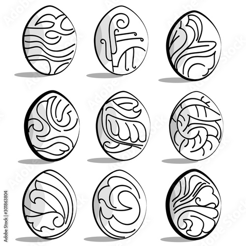 Vector illustration of a set of monochrome abstract isolated Easter eggs