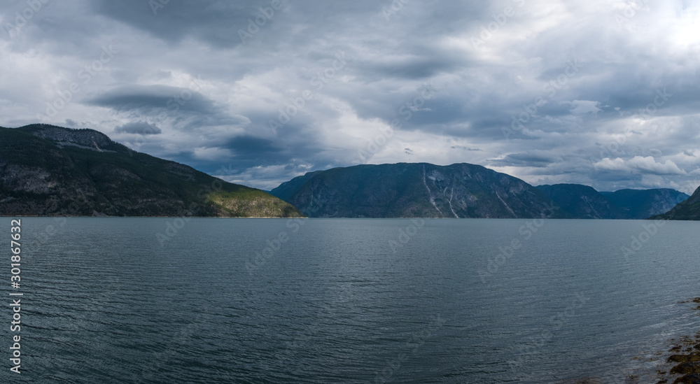 Ferry crossing the Sognefjord. The ferry crossing between Mannheller and Fodnes