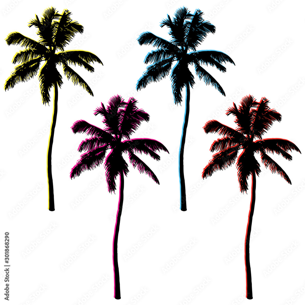 Palm tree silhouettes, isolated, vector illustration. Palm tree silhouettes, isolated, vector illustration.