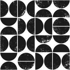 Fototapete Schwarz-weiße geometrische Muster Halbkreise Grunge Vektormuster Geometrisch  © Oleksandra