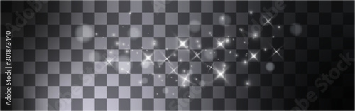Glowing light effect with many glitter particles isolated on transparent background. Vector starry cloud with dust. Magic christmas decoration