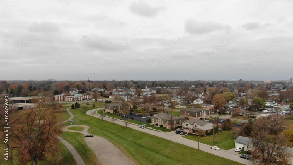 USA Michigan Mt. Clemens DJI Mavic flying over Shadyside Park and the Clinton River on a cold fall day USA Michigan Mt. Clemens DJI Mavic flying over Shadyside Park and the Clinton River on a cold fall day