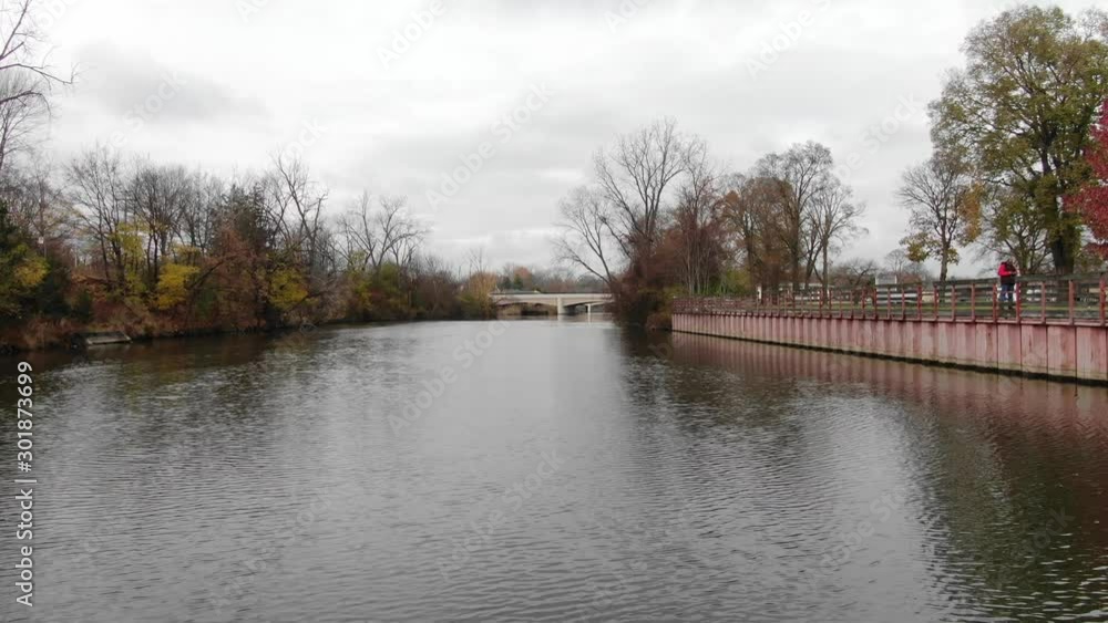 USA Michigan Mt. Clemens DJI Mavic flying over Shadyside Park and the Clinton River on a cold fall day USA Michigan Mt. Clemens DJI Mavic flying over Shadyside Park and the Clinton River on a cold fall day