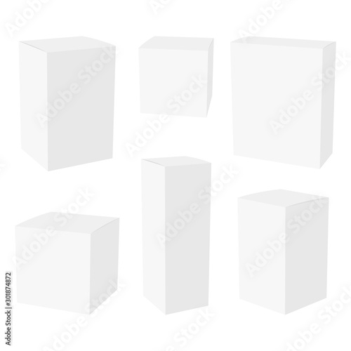 White cardboard packaging box. Mockup can be used for medicine and cosmetic. Vector illustration. © Sergey