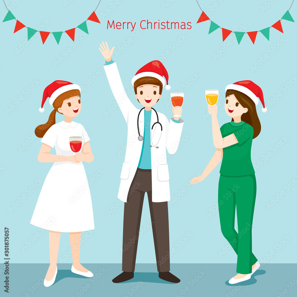 Doctor And Nurse Happy In Christmas Celebration Party Doctor And Nurse Happy In Christmas Celebration Party