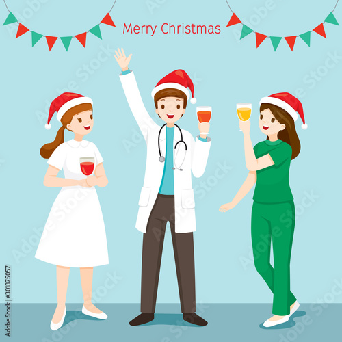 Doctor And Nurse Happy In Christmas Celebration Party