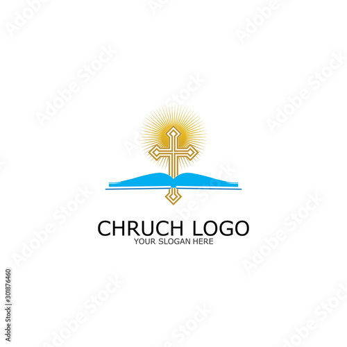 logo church.christian symbol,the bible and the cross of jesus christ-vector