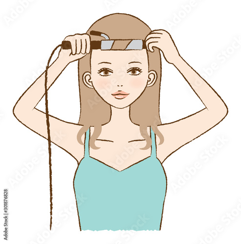 Illustration of a woman curling hair
