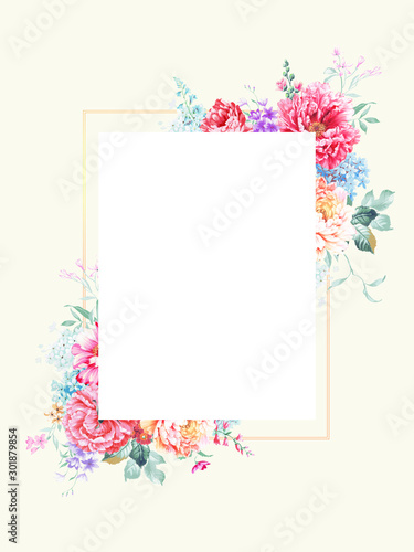 Set of card with flower rose, leaves. Wedding ornament concept. Floral poster, invite.   Greeting card, invitation design background