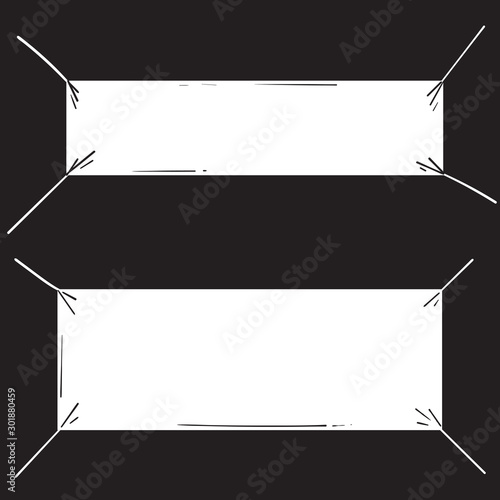 White textile banners. Blank fabric flag hanging canvas sale ribbon horizontal template advertising cloth vector banner set with hand drawn doodle cartoon style vector