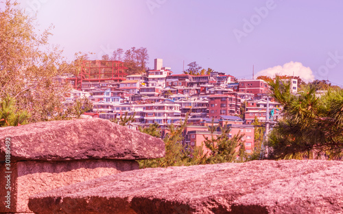 Canvas Print City wall and surroundings at sunset, at Seoul, Korea