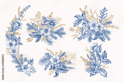 Blue vintage winter bouquets.