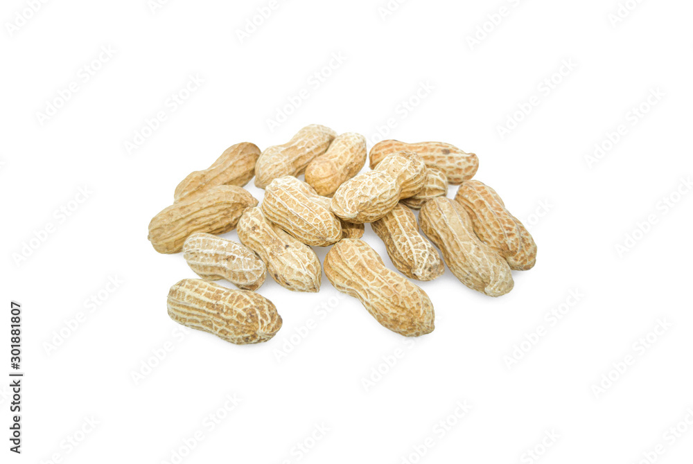 Pile peanuts with texture isolated on white background. Dried peanuts for snack Pile peanuts with texture isolated on white background. Dried peanuts for snack