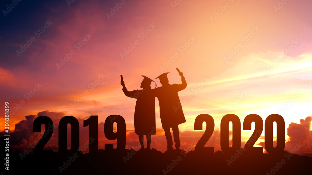2020 New year Silhouette people graduation in 2020 years education congratulation concept ,Freedom and Happy new year 2020 New year Silhouette people graduation in 2020 years education congratulation concept ,Freedom and Happy new year