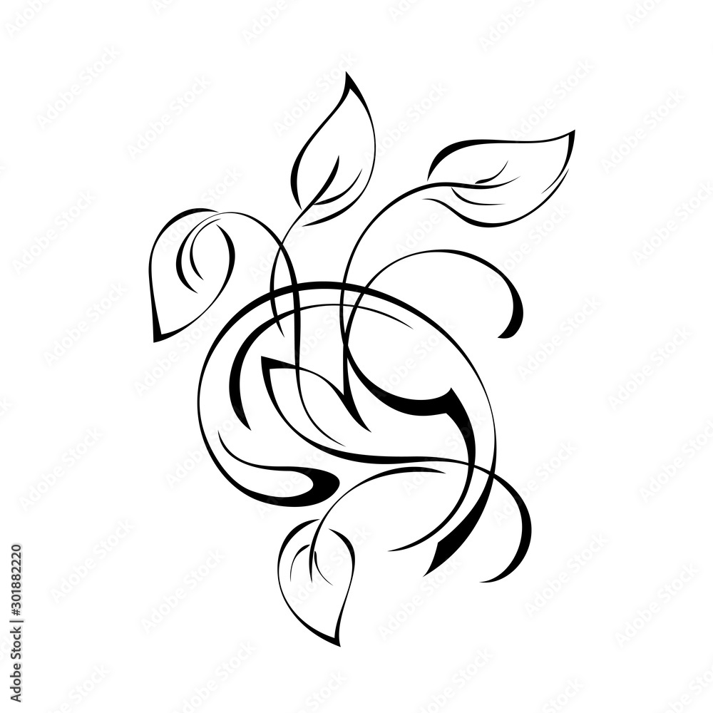 decorative element with stylized leaves and curls in black lines on a white background decorative element with stylized leaves and curls in black lines on a white background