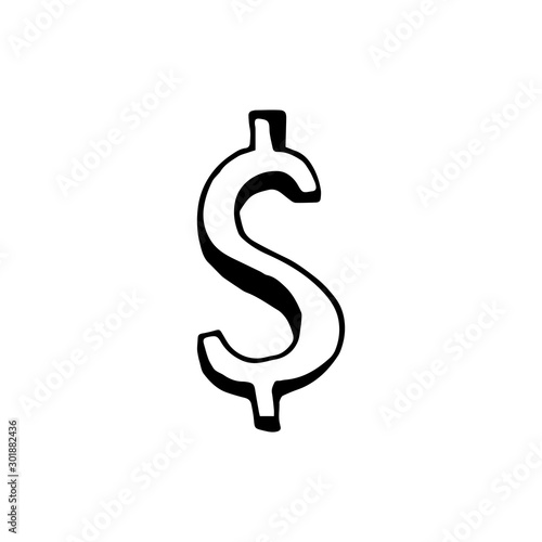 Ink hand-drawing of symbols of dollar . Vector hand draw illustration.