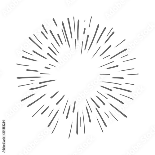 Starburst doodle background. Sun burst hand drawn graphic element.