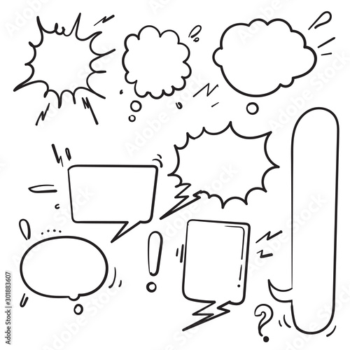 Speech bubbles. Vintage word bubbles, retro bubbly comic shapes. Thinking and speaking clouds with doodle vector set
