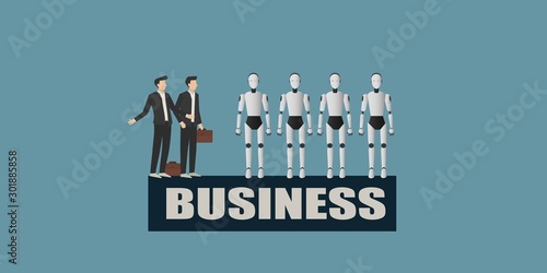 Human vs Robots concept. Businessman competing with artificial intelligence	