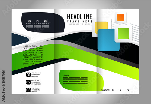 Vector empty tri-fold brochure print template design, trifold bright booklet or flyer