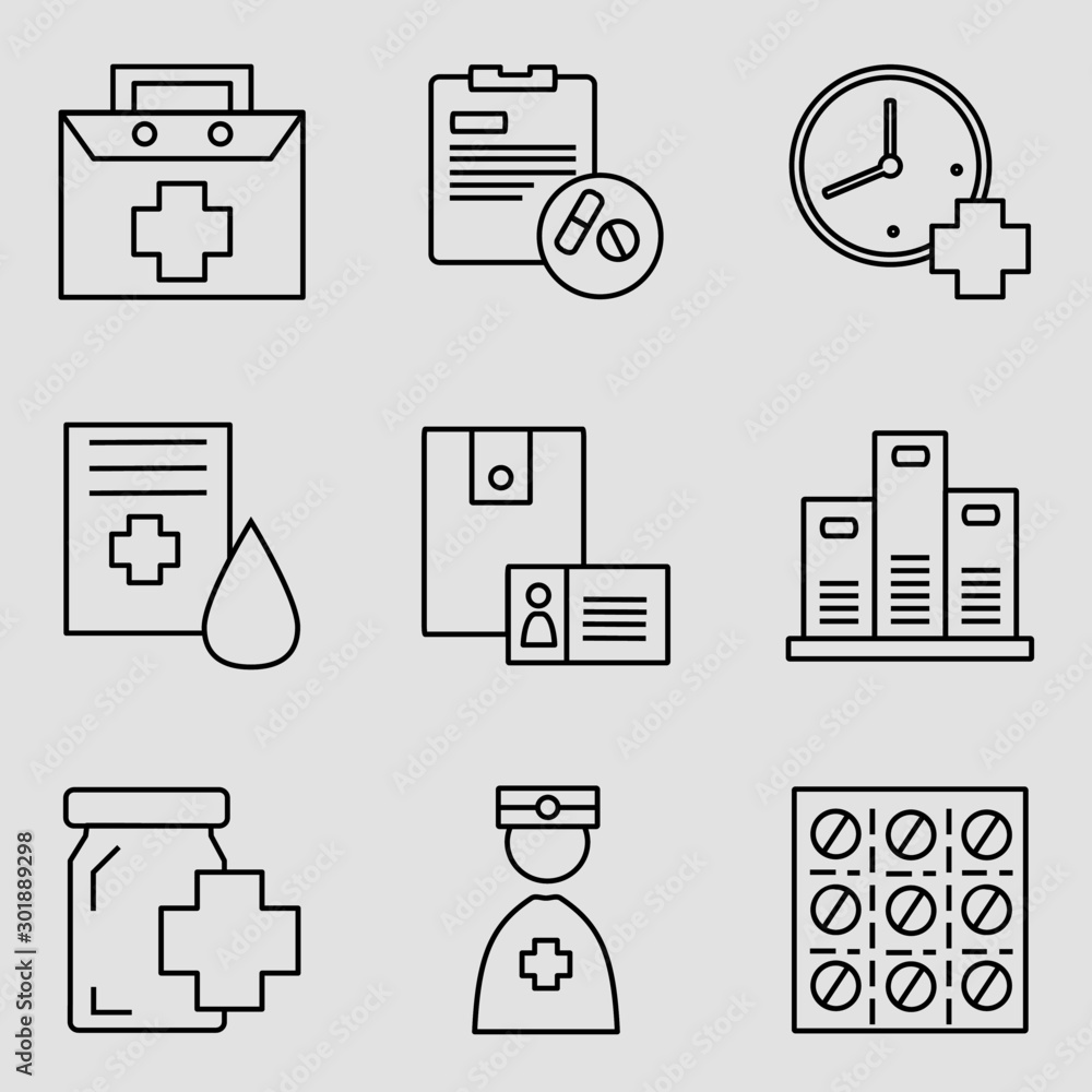 Health icons set vector design, modern outline, black color and isolated for icon presentation, website and banner Health icons set vector design, modern outline, black color and isolated for icon presentation, website and banner