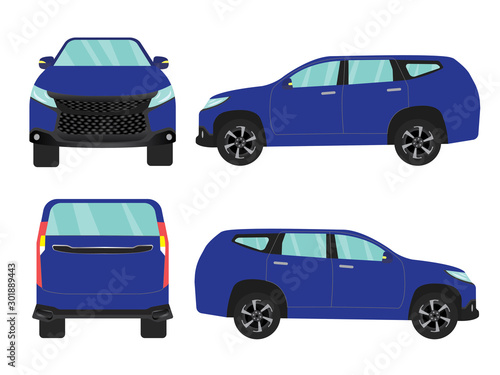 Set of blue suv car view on white background,illustration vector,Side, front, back