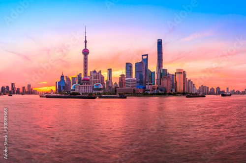 Sunset architectural landscape and skyline in Shanghai