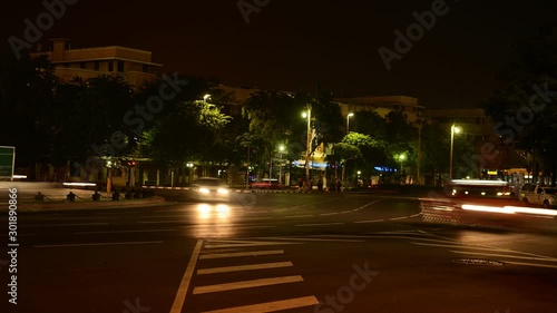 Bangkok at night with traffic light timelapes photo