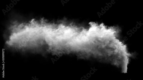 White smoke pollution isolated on black background. 3d renderings.