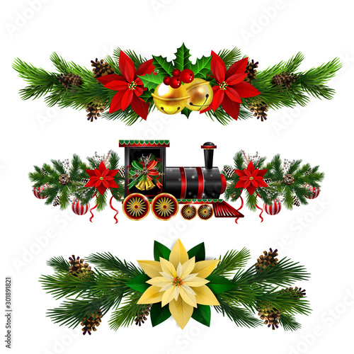 Christmas decorations with fir tree golden jingle bells
