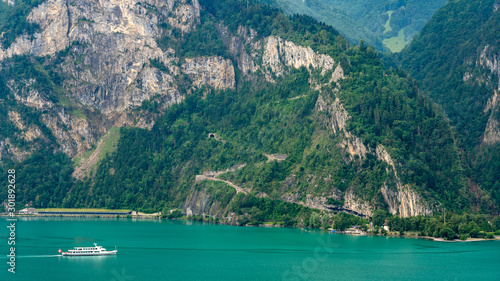 Fototapeta Naklejka Na Ścianę i Meble -  Switzerland, Panoramic view on green Swiss Alps near Isleten.