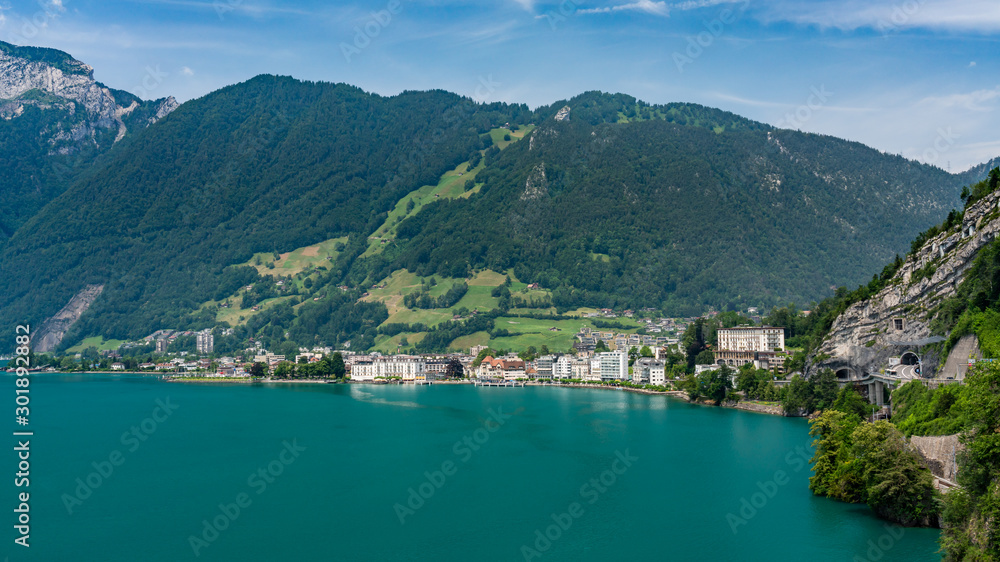 Switzerland, Panoramic view on green Swiss Alps near Brunnen