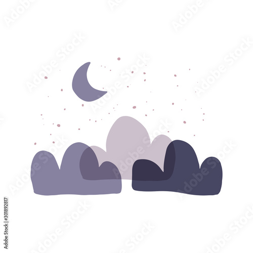 Night landscape flat vector illustration. Trendy geometric shape scenery