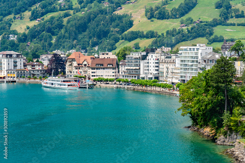 Switzerland, Panoramic view on Brunnen and lake Lucerne © AlehAlisevich