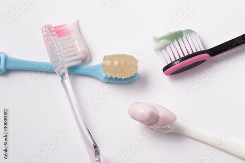 Toothpaste and toothbrush closeup. Dental care.