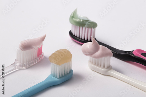 Toothpaste and toothbrush closeup. Dental care.