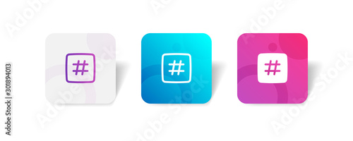 hashtag round icon in outline and solid style with colorful smooth gradient background, suitable for mobile and web UI, app button,  infographic, etc
