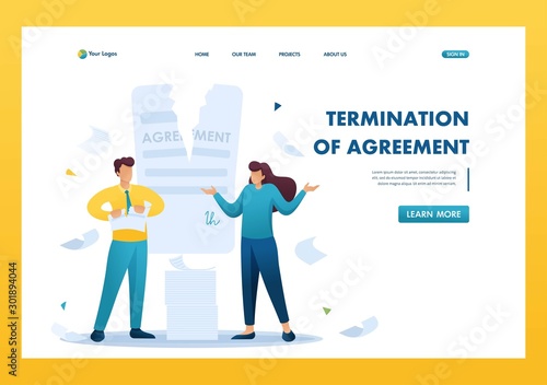 Stressful situation of the contract break, the agreement between the companies. Flat 2D character. Landing page concepts and web design