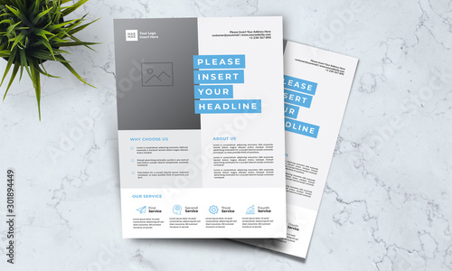 A4 minimalist modern elegant business template flayer vol 76 with blue, white and grey color cmyk ready to print in vector editable layer