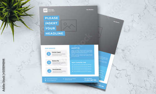A4 minimalist modern elegant business template flayer vol 80 with blue, white and grey color cmyk ready to print in vector editable layer