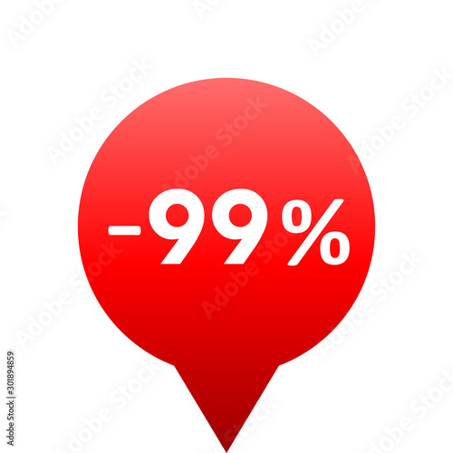 Sale - minus 99 percent - red gradient tag isolated - vector