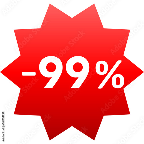 Sale - minus 99 percent - red gradient tag isolated - vector