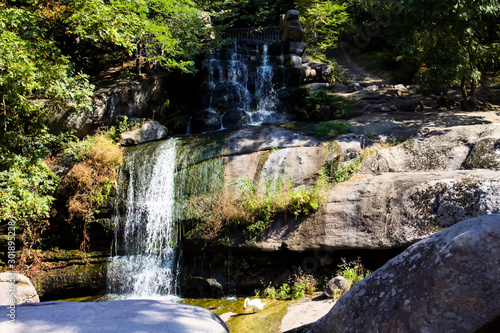 Beautiful stone falls in the sofiyevsky park of Ukraine.